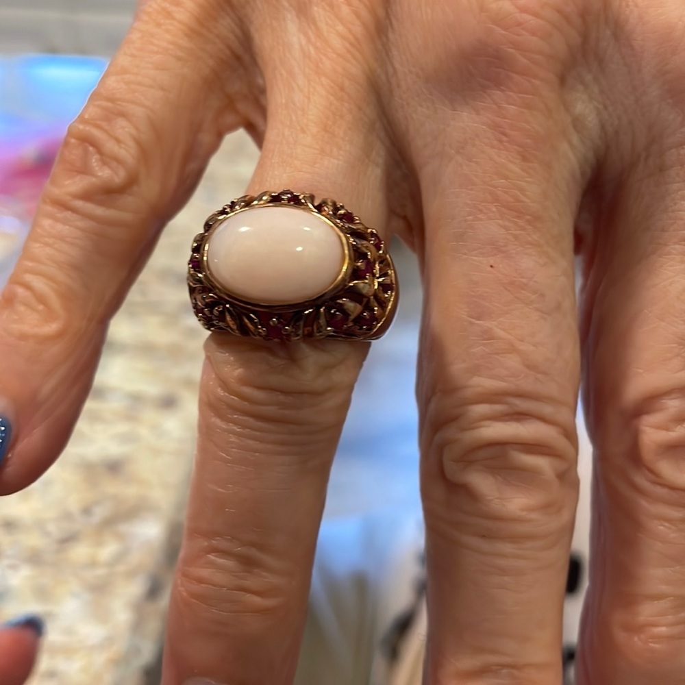 Sterling Silver 18k Rose Gold Vermeil Pink Opal Rubies Size 7 Ring